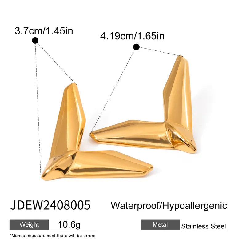 18K Gold Stainless Steel Geometric V-Shaped Unique Aircraft-Shaped Personalized Earrings With Left And Right Edges