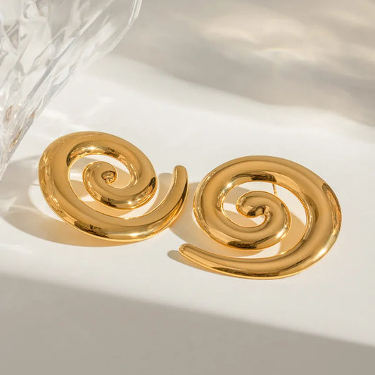 18K Gold Stainless Steel Glossy Thread Rotating Earrings With Left And Right Sides