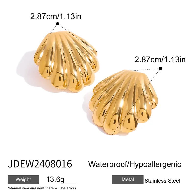 18K Gold Stainless Steel Shell Smooth Chubby Earrings