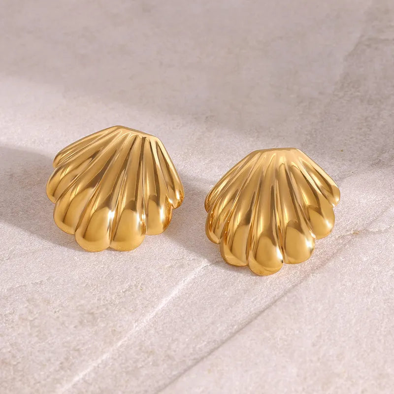 18K Gold Stainless Steel Shell Smooth Chubby Earrings