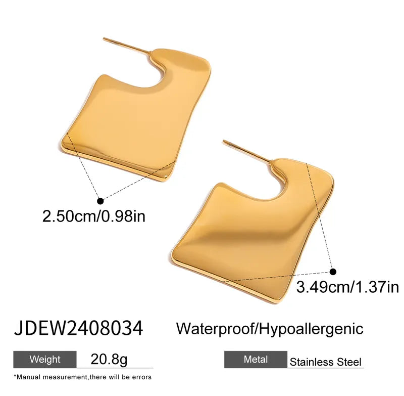 18K Gold Stainless Steel Simple Large Glossy Irregular Earrings