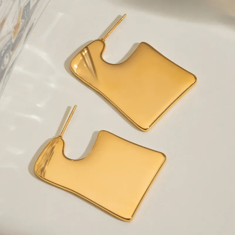 18K Gold Stainless Steel Simple Large Glossy Irregular Earrings