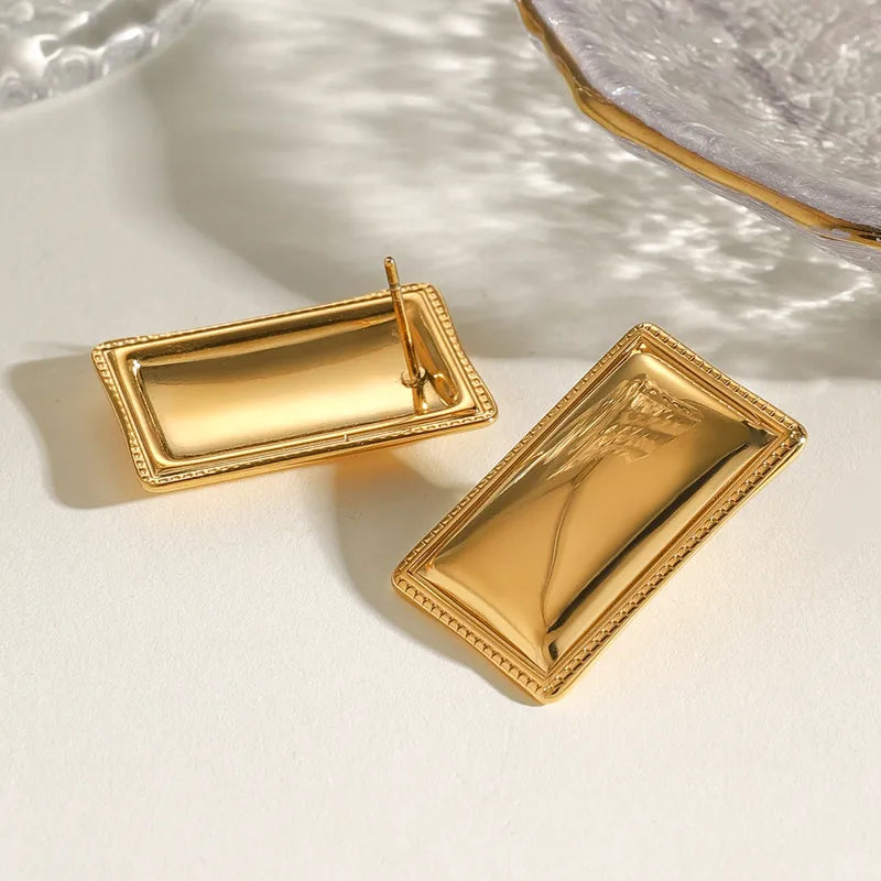 18K Gold Stainless Steel Simple Square Glossy Earrings