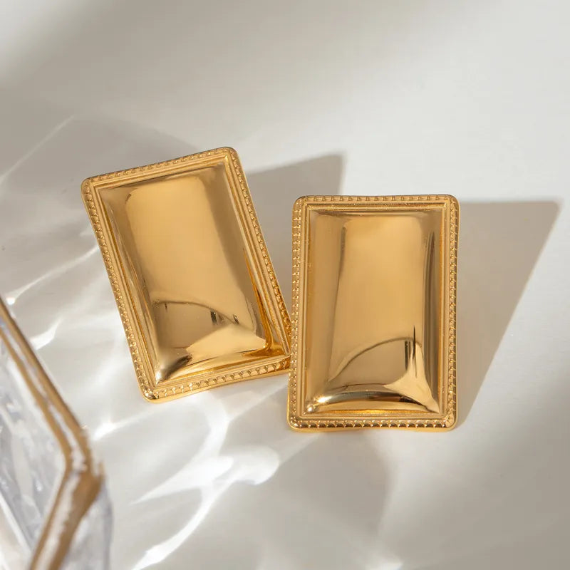 18K Gold Stainless Steel Simple Square Glossy Earrings