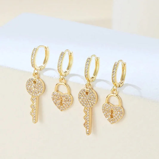 2 Pairs Princess Sexy Pastoral Letter Inlay Copper Zircon Earrings