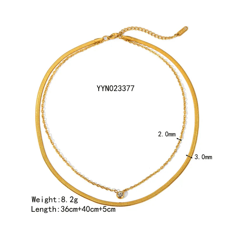 201 Stainless Steel 304 Stainless Steel 18K Gold Plated IG Style Simple Style Layered Inlay Round Zircon Double Layer Necklaces