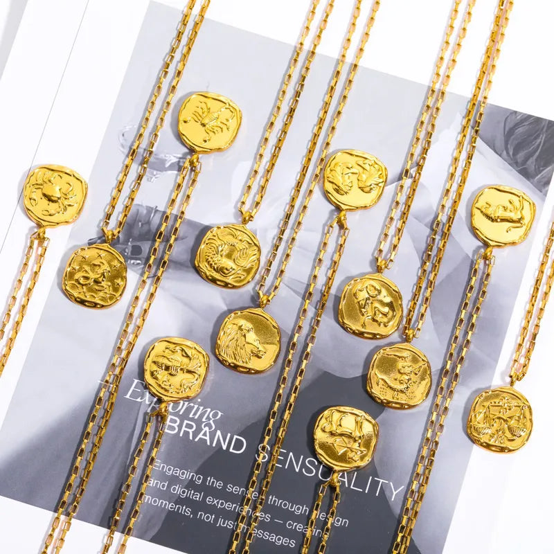 201 Stainless Steel 304 Stainless Steel Gold Plated Retro Plating Constellation Pendant Necklace