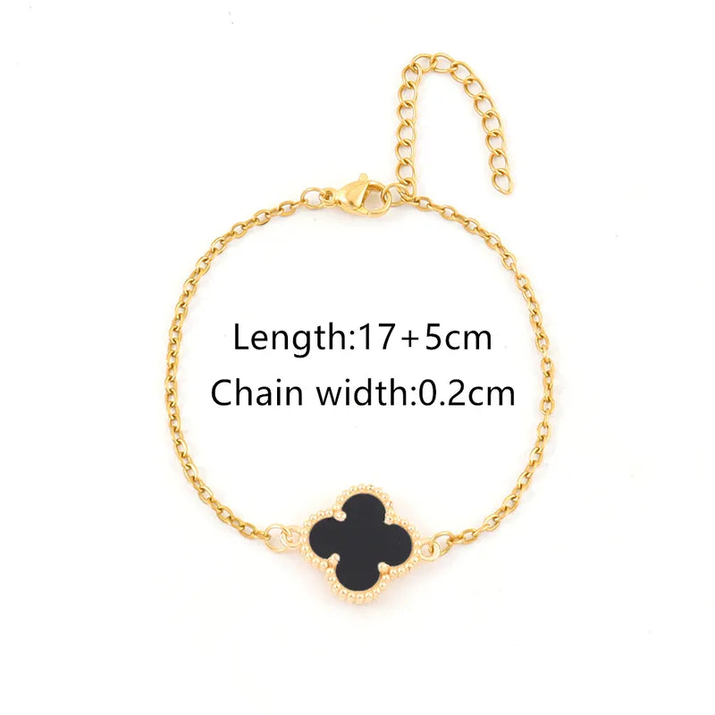 201 Stainless Steel Copper Cable Chain Four Leaf Clover Bracelets