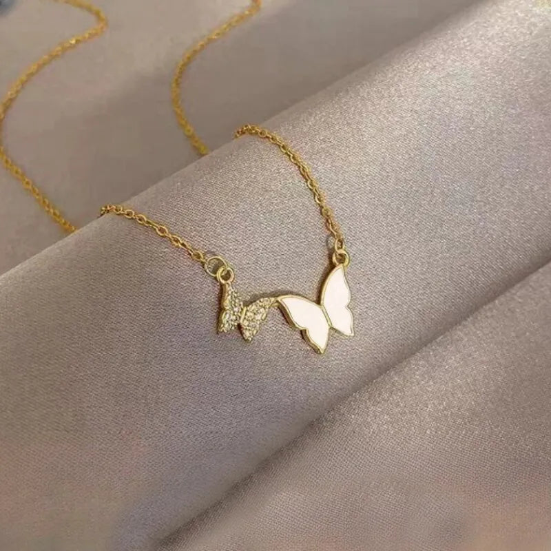 201 Stainless Steel Copper Gold Plated Plating Inlay Butterfly Zircon Pendant Necklace