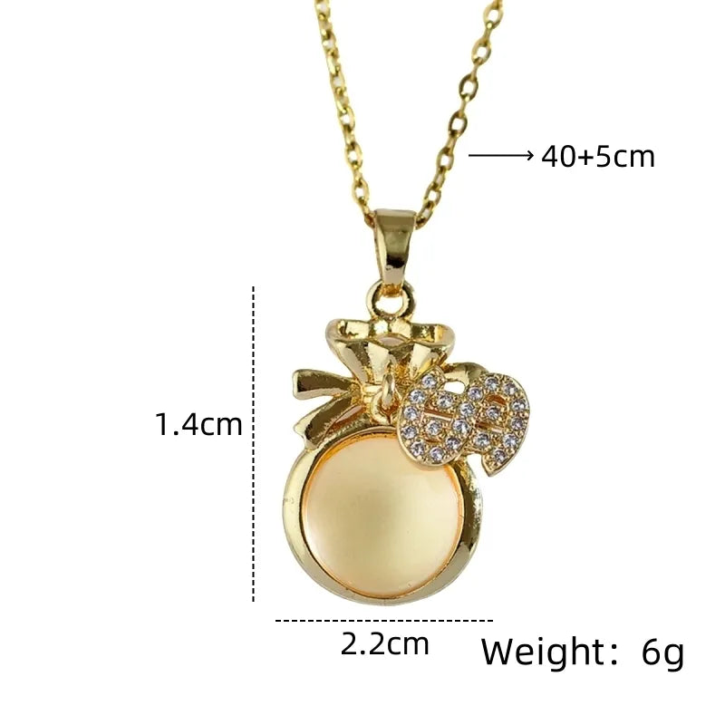 201 Stainless Steel Copper Gold Plated Plating Inlay Geometric Bow Knot Resin Zircon Pendant Necklace