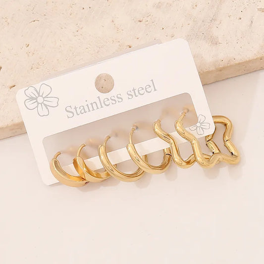 3 Pairs Elegant Glam Star Heart Shape Plating 304 Stainless Steel 18K Gold Plated Earrings