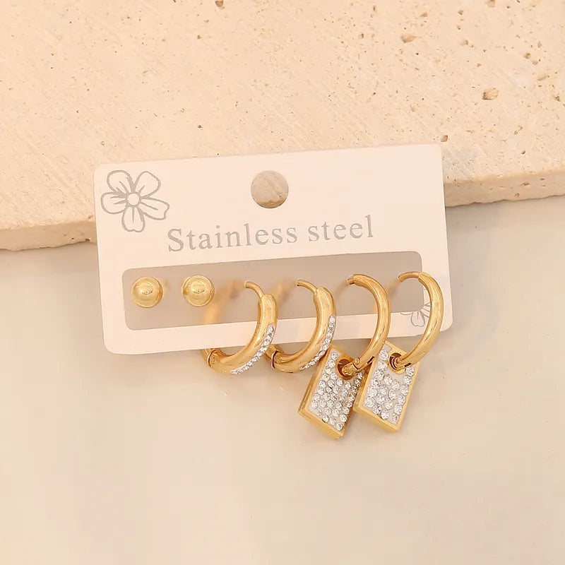 3 Pairs Simple Style Classic Style Heart Shape Butterfly Plating Inlay 304 Stainless Steel Zircon 18K Gold Plated Drop Earrings