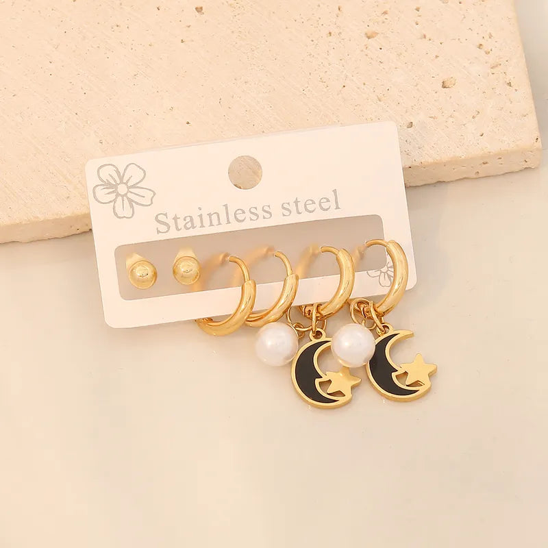 3 Pairs Simple Style Commute Star Plating 304 Stainless Steel 18K Gold Plated Drop Earrings