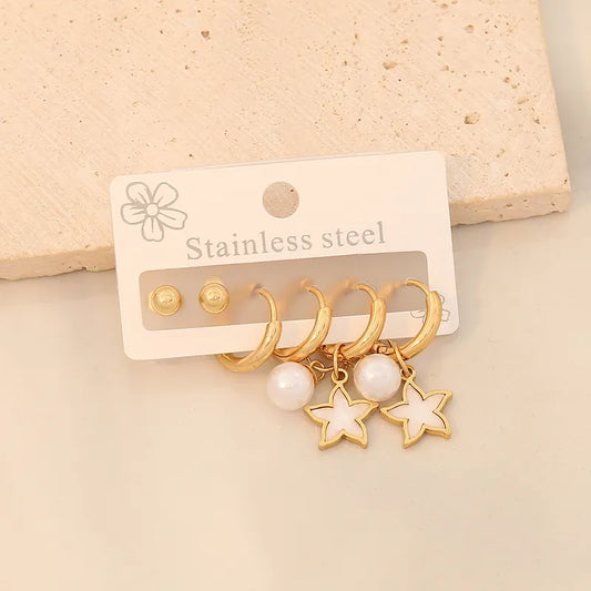 3 Pairs Simple Style Commute Star Plating 304 Stainless Steel 18K Gold Plated Drop Earrings