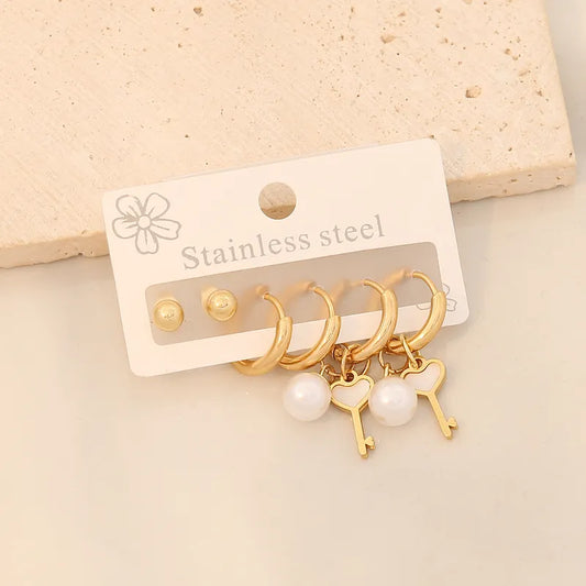 3 Pairs Simple Style Commute Star Plating 304 Stainless Steel 18K Gold Plated Drop Earrings