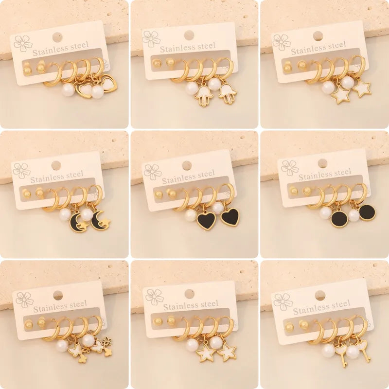 3 Pairs Simple Style Commute Star Plating 304 Stainless Steel 18K Gold Plated Drop Earrings