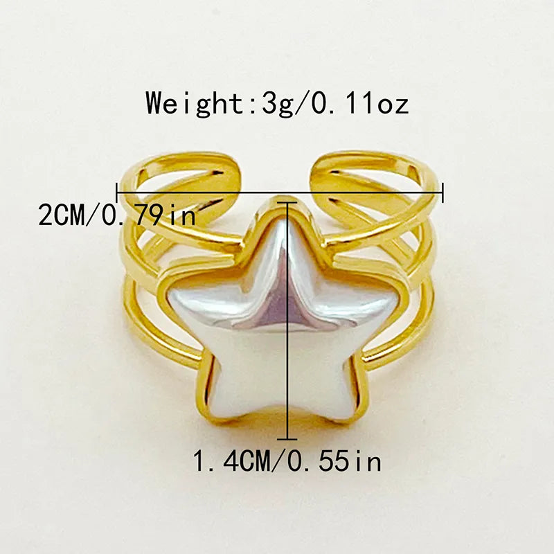 304 Stainless Steel 14K Gold Plated Casual Simple Style Commute Enamel Plating Inlay Square Star Natural Stone Pearl Rings