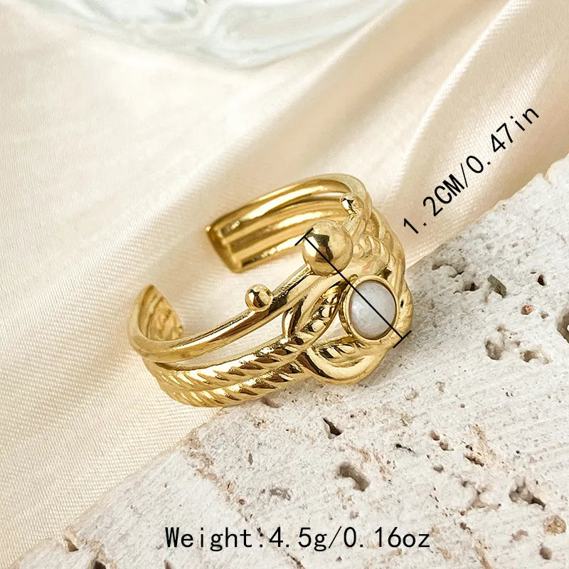 304 Stainless Steel 14K Gold Plated Casual Simple Style Commute Enamel Plating Inlay Square Star Natural Stone Pearl Rings