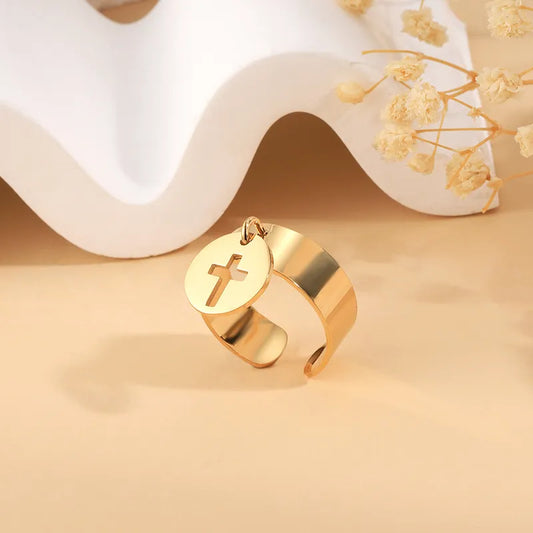 304 Stainless Steel 14K Gold Plated Retro Geometric Charm Rings