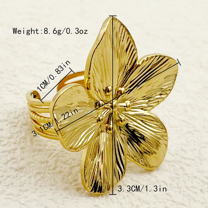 304 Stainless Steel 14K Gold Plated Sexy Sweet Commute Plating Inlay Flower Butterfly Pearl Zircon Rings