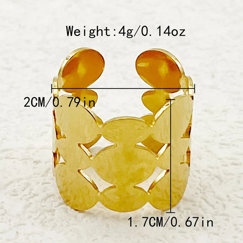 304 Stainless Steel 14K Gold Plated Simple Style Classic Style Asymmetrical Plating Hollow Out Round Flower Open Rings