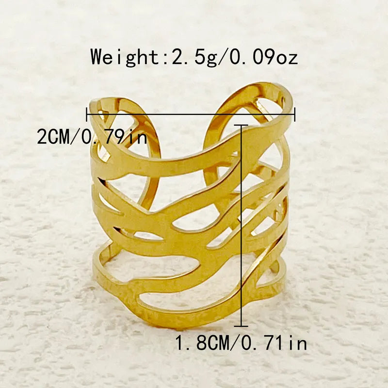 304 Stainless Steel 14K Gold Plated Simple Style Classic Style Asymmetrical Plating Hollow Out Round Flower Open Rings