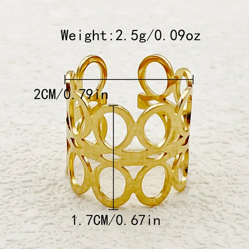 304 Stainless Steel 14K Gold Plated Simple Style Classic Style Asymmetrical Plating Hollow Out Round Flower Open Rings