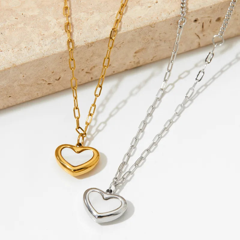 304 Stainless Steel 14K Gold Plated White Gold Plated Sweet Heart Shape Necklace