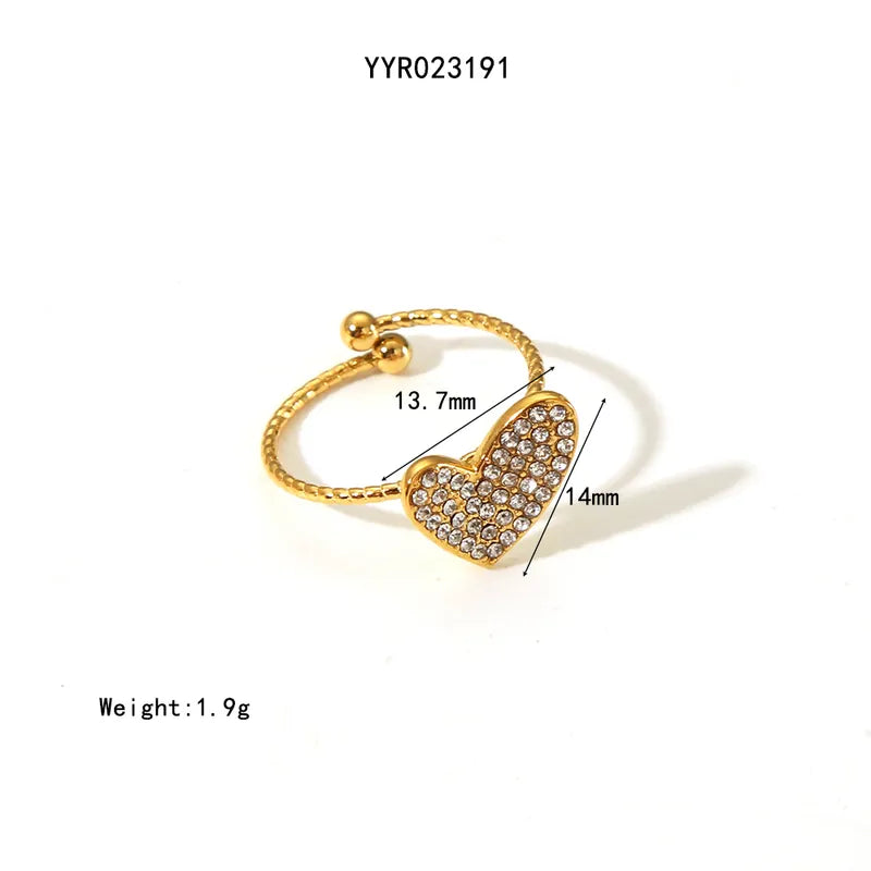 304 Stainless Steel 18K Gold Plated Basic Modern Style Classic Style Inlay Heart Shape Rhinestones Rings Earrings Necklace