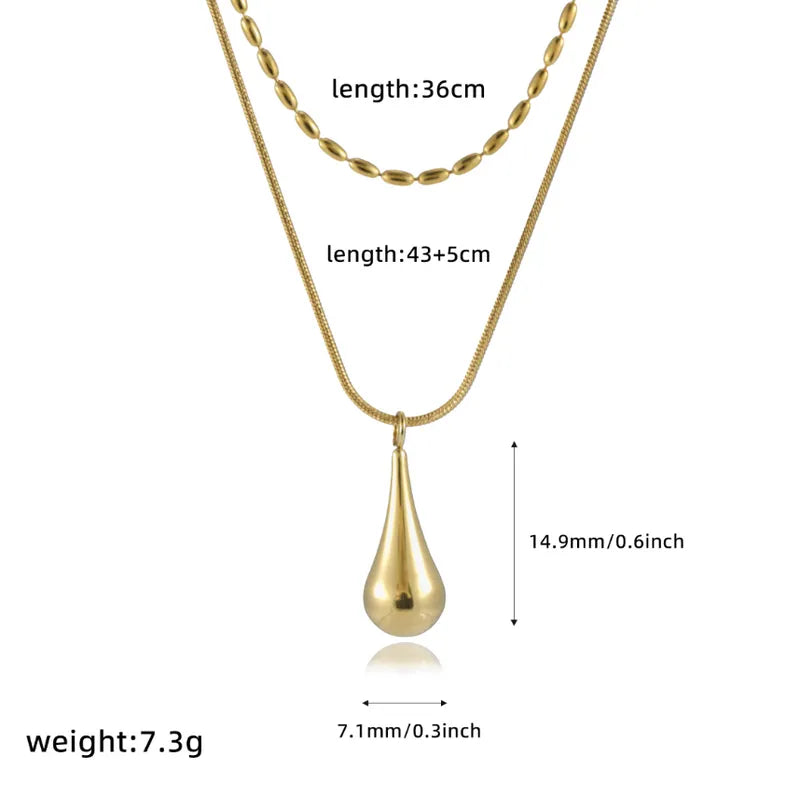 304 Stainless Steel 18K Gold Plated Basic Modern Style Classic Style Plating Geometric Water Droplets Solid Color Pendant Necklace