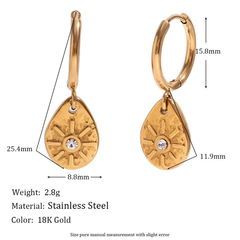 304 Stainless Steel 18K Gold Plated Basic Simple Style Classic Style Plating Inlay Sun Rhinestones Earrings Necklace