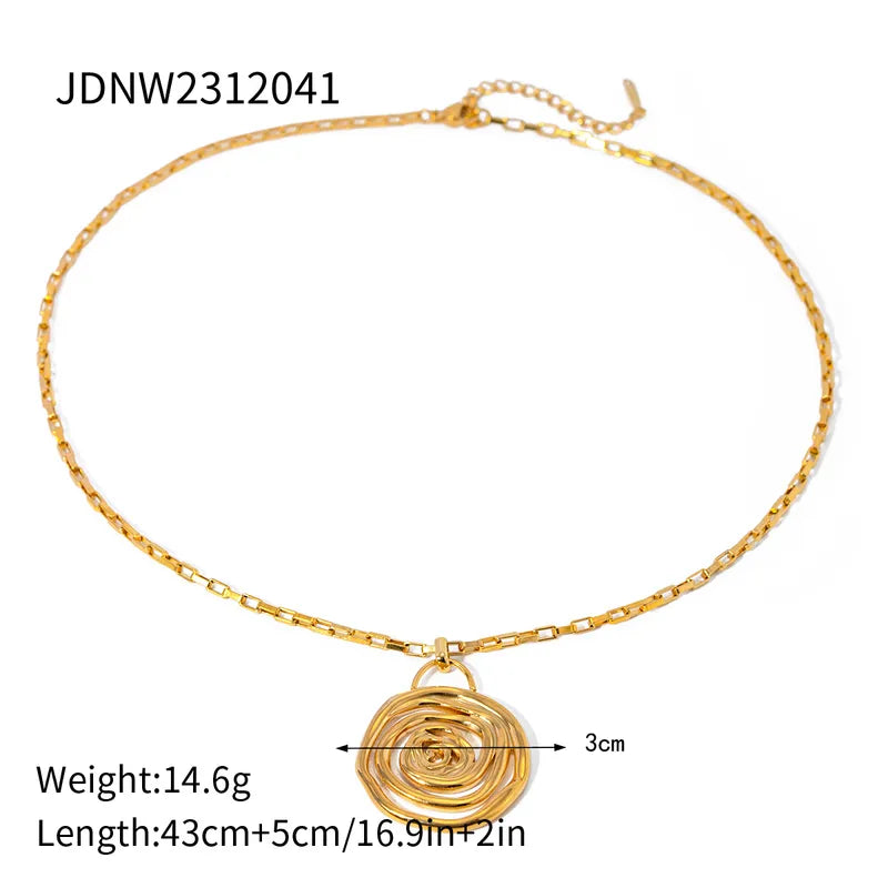 304 Stainless Steel 18K Gold Plated Basic Simple Style Classic Style Plating Solid Color Spiral Earrings Necklace Jewelry Set