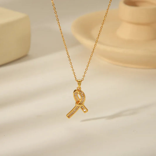 304 Stainless Steel 18K Gold Plated Casual Vintage Style Inlay Round Knot Zircon Pendant Necklace