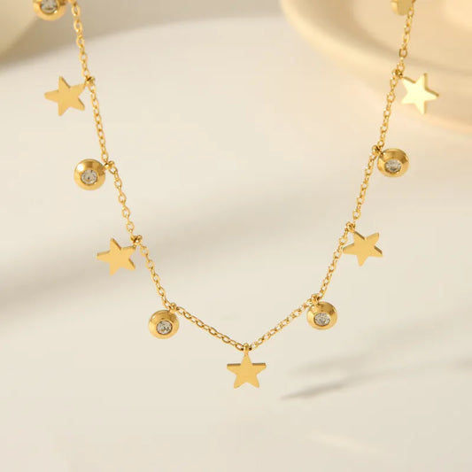 304 Stainless Steel 18K Gold Plated Casual Vintage Style Inlay Star Eye Butterfly Zircon Pendant Necklace