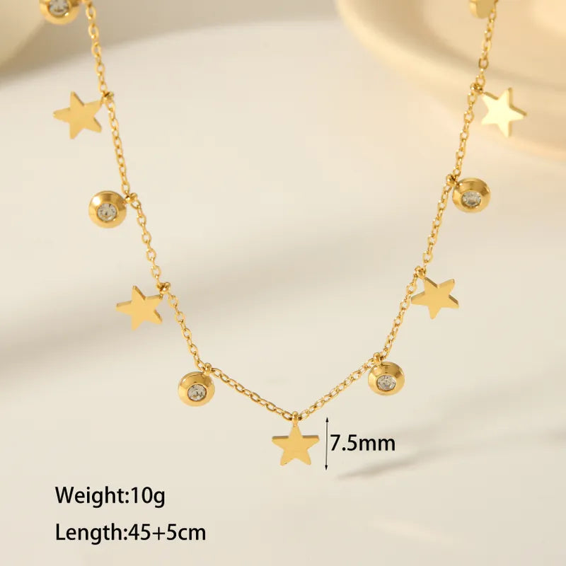 304 Stainless Steel 18K Gold Plated Casual Vintage Style Inlay Star Eye Butterfly Zircon Pendant Necklace