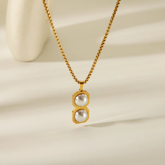 304 Stainless Steel 18K Gold Plated Classic Style Streetwear Inlay Geometric Heart Shape Solid Color Artificial Pearls Pendant Necklace