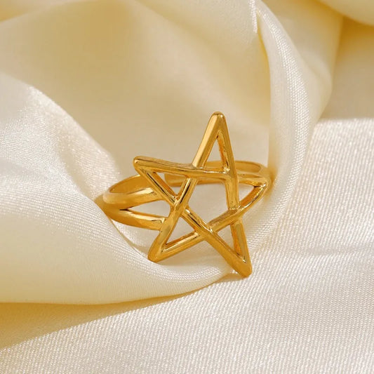 304 Stainless Steel 18K Gold Plated Elegant French Style Classic Style Pentagram Open Rings