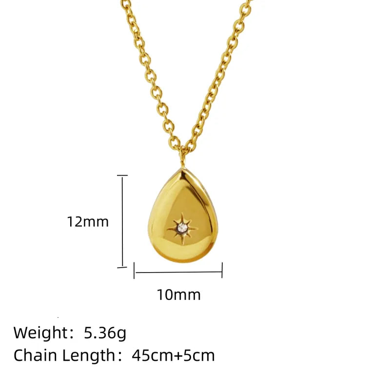 304 Stainless Steel 18K Gold Plated Elegant Polishing Inlay Sun Water Droplets Zircon Pendant Necklace