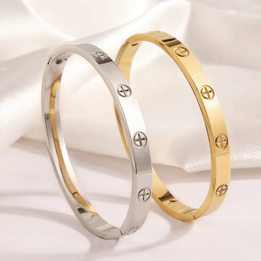 304 Stainless Steel 18K Gold Plated Elegant Solid Color Bangle