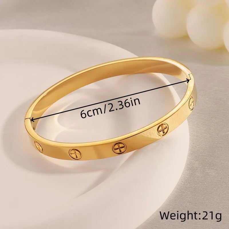 304 Stainless Steel 18K Gold Plated Elegant Solid Color Bangle