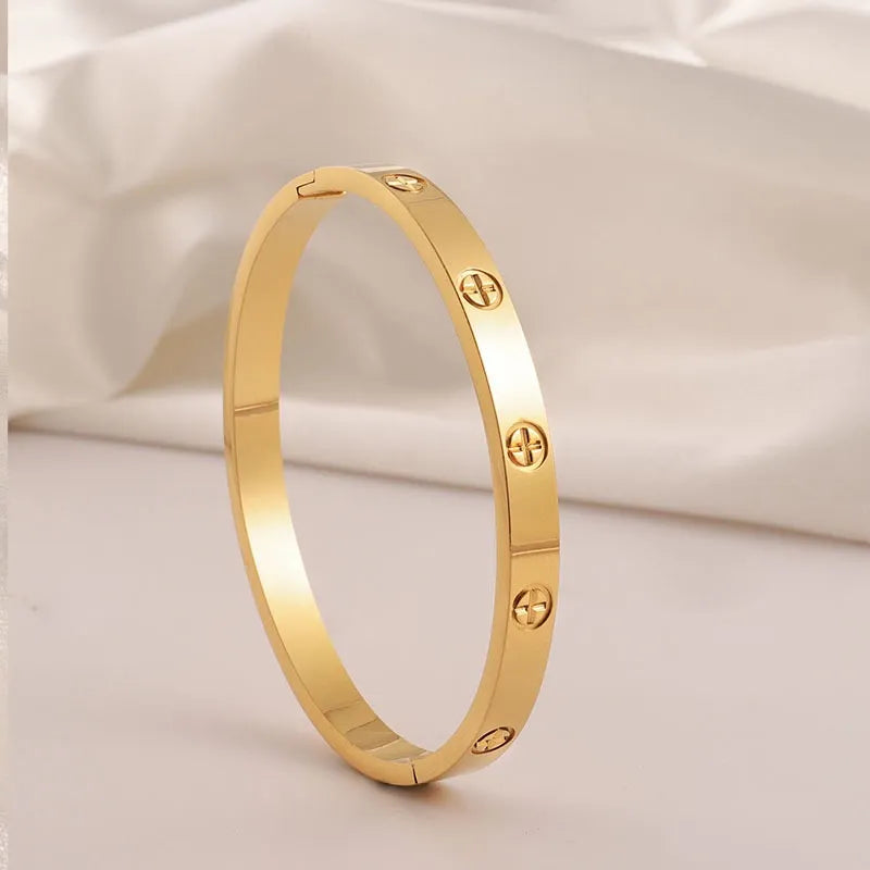 304 Stainless Steel 18K Gold Plated Elegant Solid Color Bangle