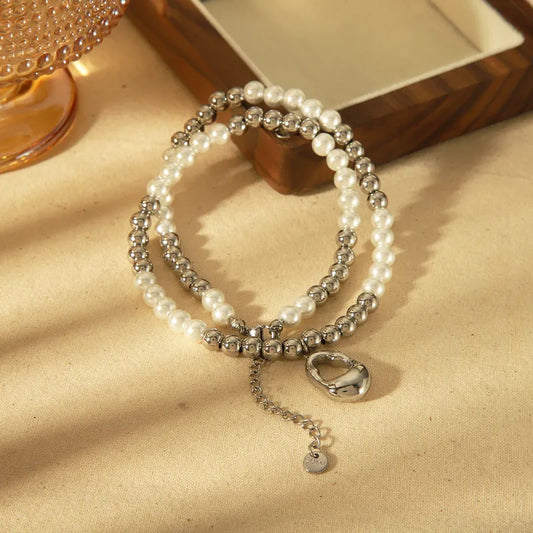 304 Stainless Steel 18K Gold Plated IG Style Basic Commute Plating Inlay Round Artificial Pearls Bracelets Necklace