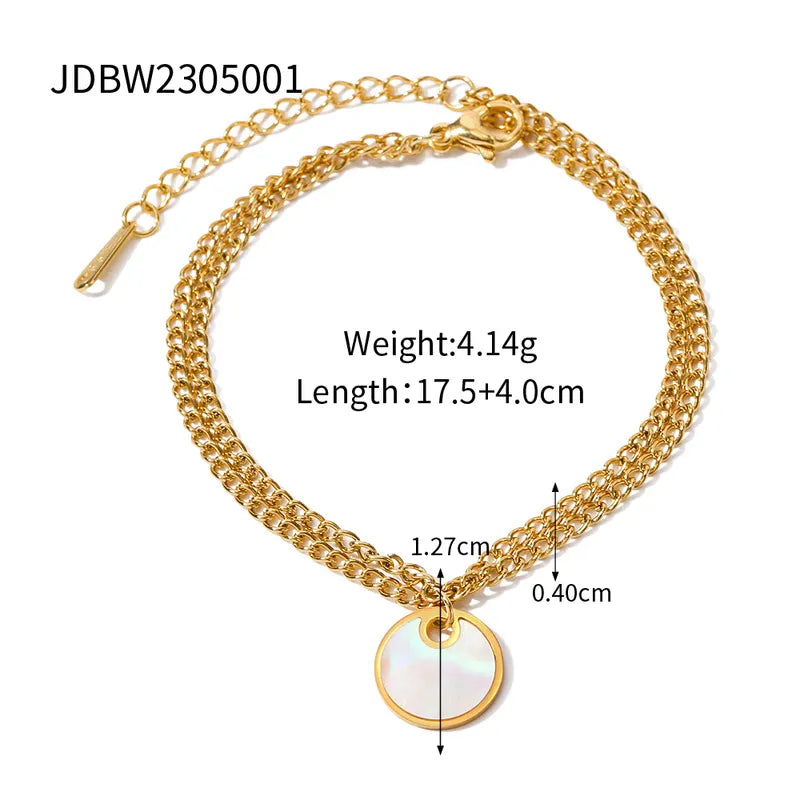 304 Stainless Steel 18K Gold Plated IG Style Basic Modern Style Layered Inlay Geometric Shell Bracelets