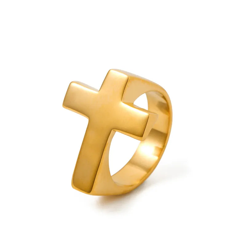 304 Stainless Steel 18K Gold Plated IG Style Classic Style Plating Cross Rings