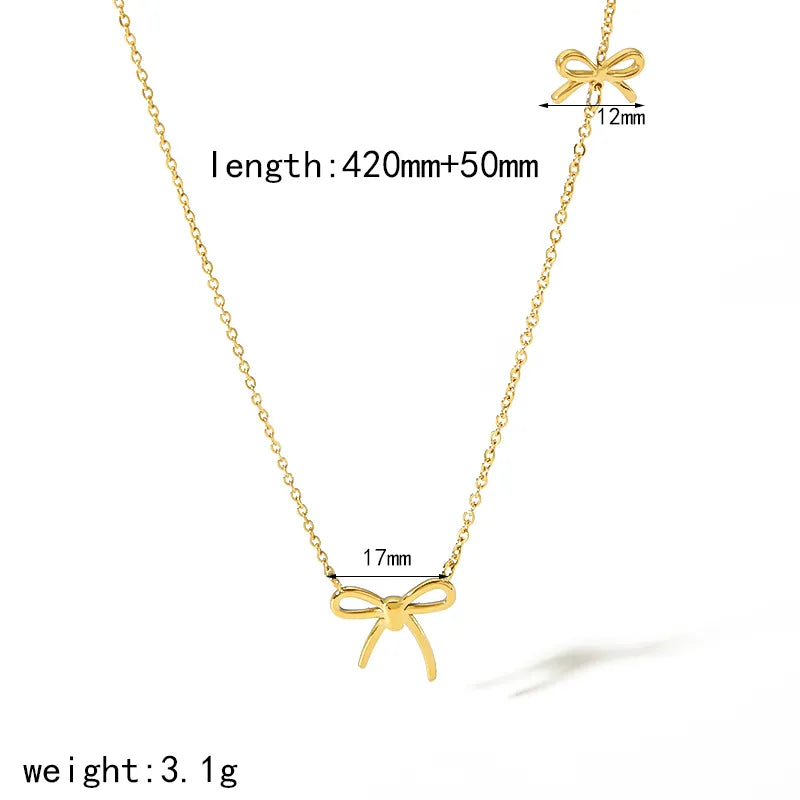 304 Stainless Steel 18K Gold Plated IG Style Elegant Cute Polishing Inlay Bow Knot Agate Zircon Necklace