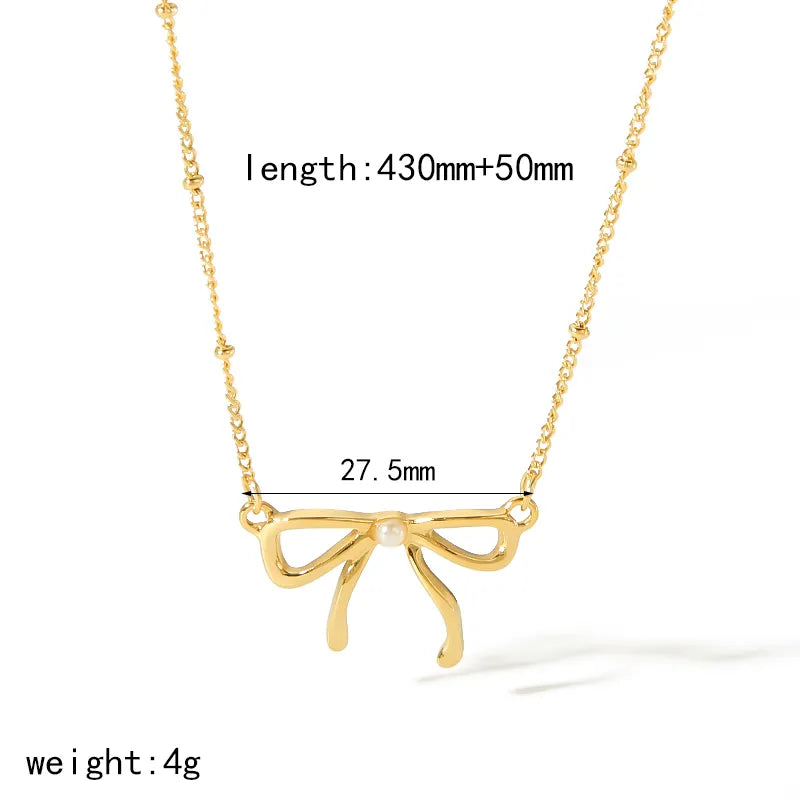 304 Stainless Steel 18K Gold Plated IG Style Elegant Cute Polishing Inlay Bow Knot Agate Zircon Necklace