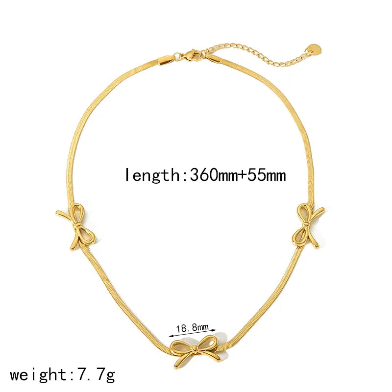 304 Stainless Steel 18K Gold Plated IG Style Elegant Cute Polishing Inlay Bow Knot Agate Zircon Necklace