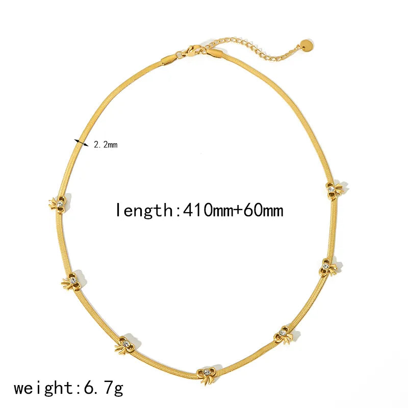 304 Stainless Steel 18K Gold Plated IG Style Elegant Cute Polishing Inlay Bow Knot Agate Zircon Necklace