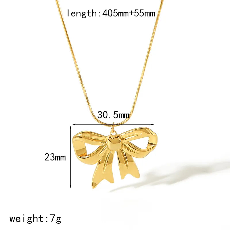 304 Stainless Steel 18K Gold Plated IG Style Elegant Cute Polishing Inlay Bow Knot Agate Zircon Necklace