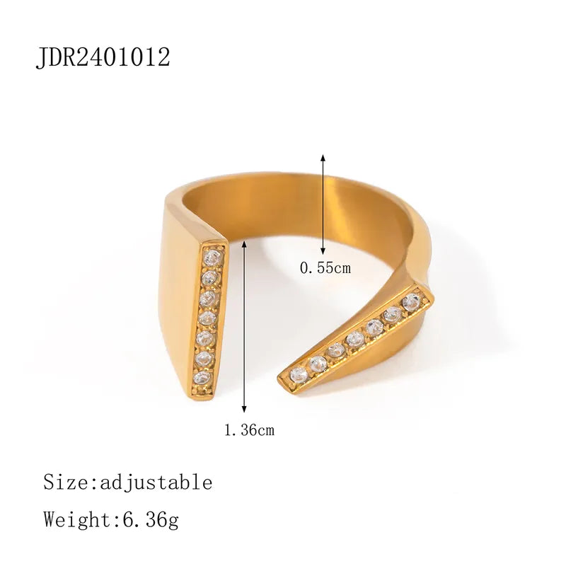 304 Stainless Steel 18K Gold Plated IG Style Simple Style Asymmetrical Inlay Geometric Zircon Open Rings